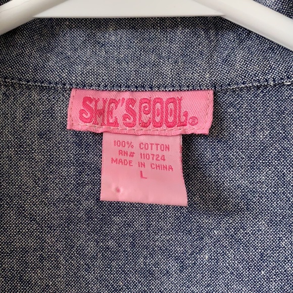 🌷3 for$25🌷She’s Cool, US L, Light Blue Denim & Plaid Short Sleeved Shirt Dress - Picture 8 of 9